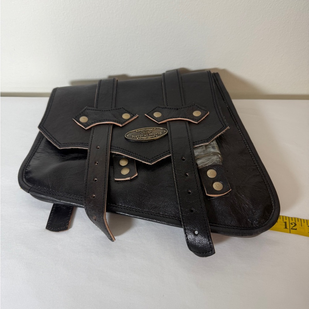 Natural World Panniers Side Bags Pair Of 2 Black Leather Motorcycle 2 Saddle Bag - Picture 7 of 12